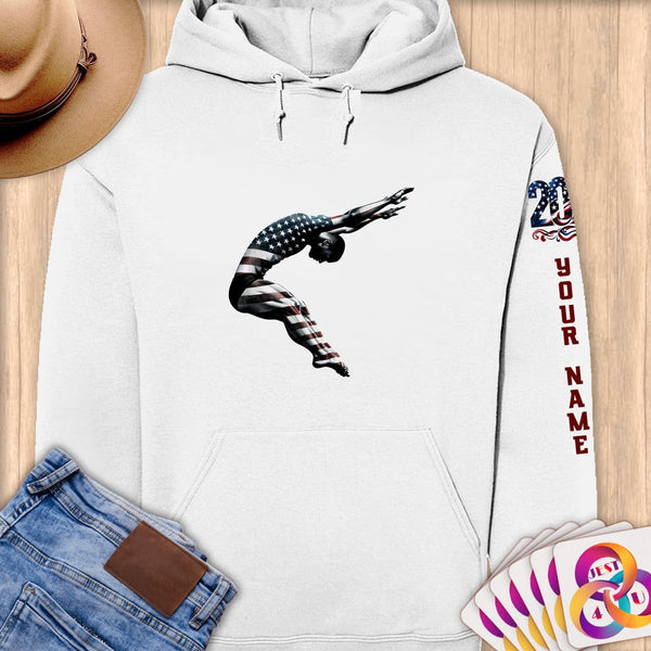 Physical Item S / White Diving Leap ~ Limited Edition 2024 "USA Excellence" ~ Personalized Premium Hoodie