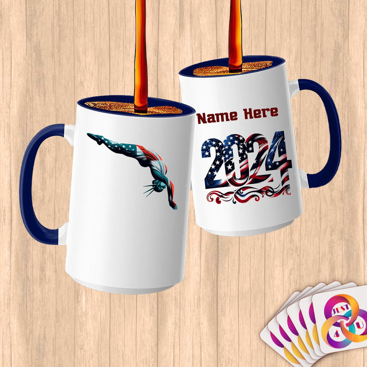 Physical Item 15oz / Blue Diving Liberty Freedom ~ Limited Edition 2024 "USA Excellence" ~ Customized Large 15oz Mug