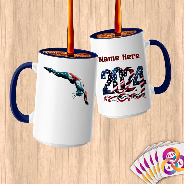 Physical Item 15oz / Blue Diving Liberty Freedom ~ Limited Edition 2024 "USA Excellence" ~ Customized Large 15oz Mug
