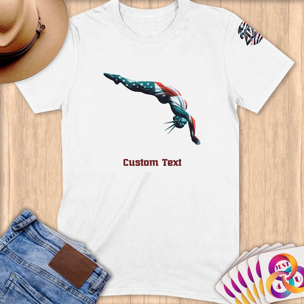 Physical Item S / White Diving Liberty Freedom ~ Limited Edition 2024 "USA Excellence" ~ Personalized Softstyle T-Shirt