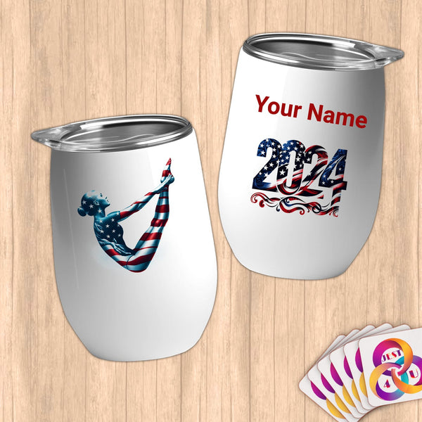 Physical Item 12 oz / White Diving Poise~Limited Edition 2024 "USA Excellence" ~ Customizable 12oz Wine Tumbler with Lid