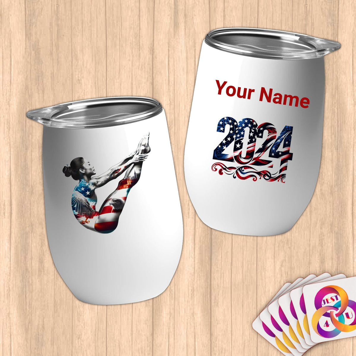Physical Item 12 oz / White Diving Sensation~Limited Edition 2024 "USA Excellence" ~ Customizable 12oz Wine Tumbler with Lid