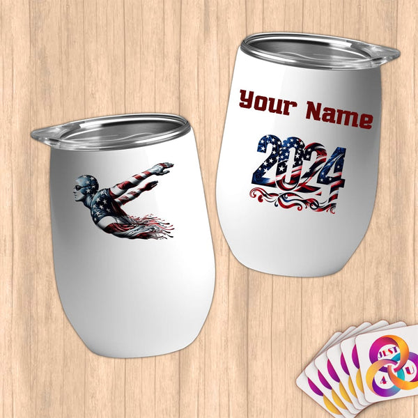 Physical Item 12 oz / White Diving Sensation ~ Limited Edition 2024 "USA Excellence" ~ Customizable 12oz Wine Tumbler with Lid