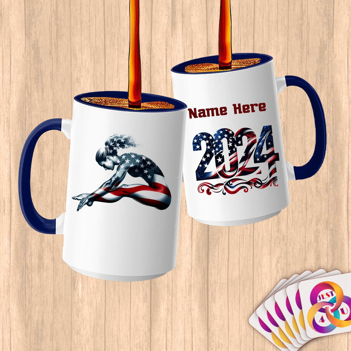 Physical Item 15oz / Blue Diving Stars ~ Limited Edition 2024 "USA Excellence" ~ Customized Large 15oz Mug