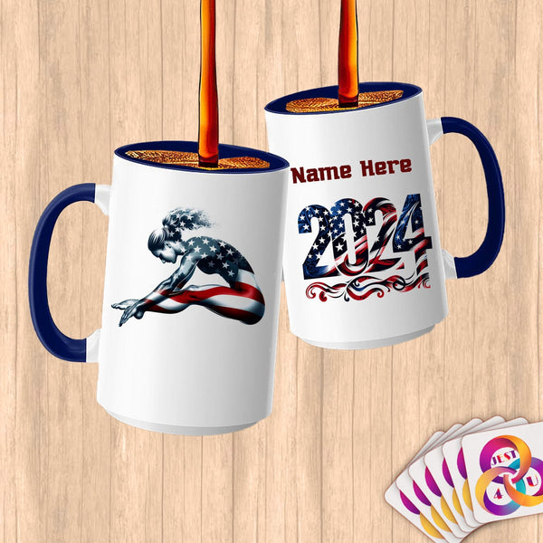 Physical Item 15oz / Blue Diving Stars ~ Limited Edition 2024 "USA Excellence" ~ Customized Large 15oz Mug