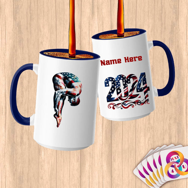 Physical Item 15oz / Blue Diving Wings~Limited Edition 2024 "USA Excellence" ~ Customized Large 15oz Mug