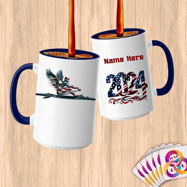 Physical Item 15oz / Blue Dynamic Eagle Rowing~Limited Edition 2024 "USA Excellence" ~ Customized Large 15oz Mug