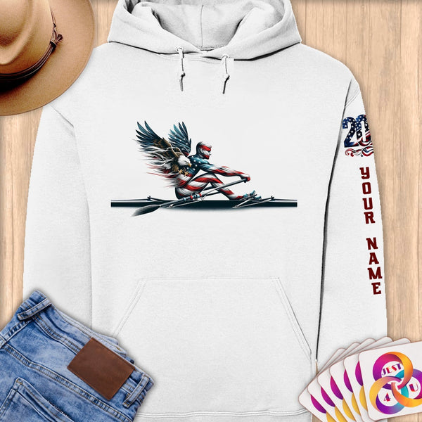 Physical Item S / White Dynamic Eagle Rowing~Limited Edition 2024 "USA Excellence" ~ Personalized Premium Hoodie