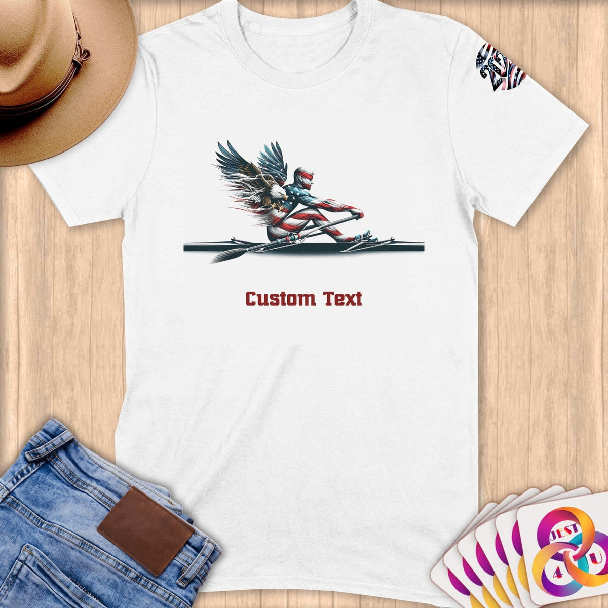 Physical Item S / White Dynamic Eagle Rowing~Limited Edition 2024 "USA Excellence" ~ Personalized Softstyle T-Shirt
