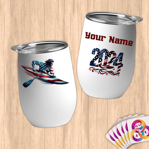 Physical Item 12 oz / White Dynamic Elite Kayaker ~ Limited Edition 2024 "USA Excellence" ~ Customizable 12oz Wine Tumbler with Lid
