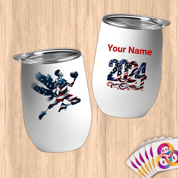 Physical Item 12 oz / White Eagle Dunk ~Limited Edition 2024 "USA Excellence" ~ Customizable 12oz Wine Tumbler with Lid