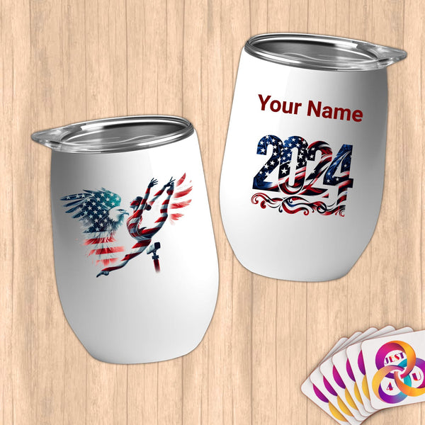 Physical Item 12 oz / White Eagle Floor Exercise Performance~Limited Edition 2024 "USA Excellence" ~ Customizable 12oz Wine Tumbler with Lid