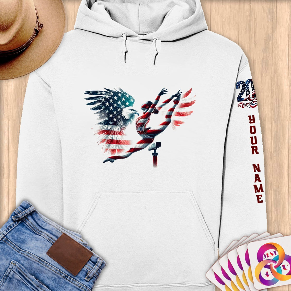 Physical Item S / White Eagle Floor Exercise Performance~Limited Edition 2024 "USA Excellence" ~ Personalized Premium Hoodie