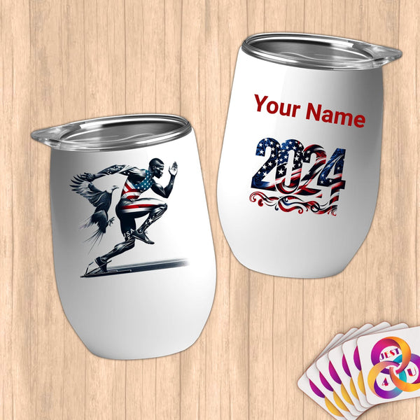 Physical Item 12 oz / White Eagle Speed~Limited Edition 2024 "USA Excellence" ~ Customizable 12oz Wine Tumbler with Lid