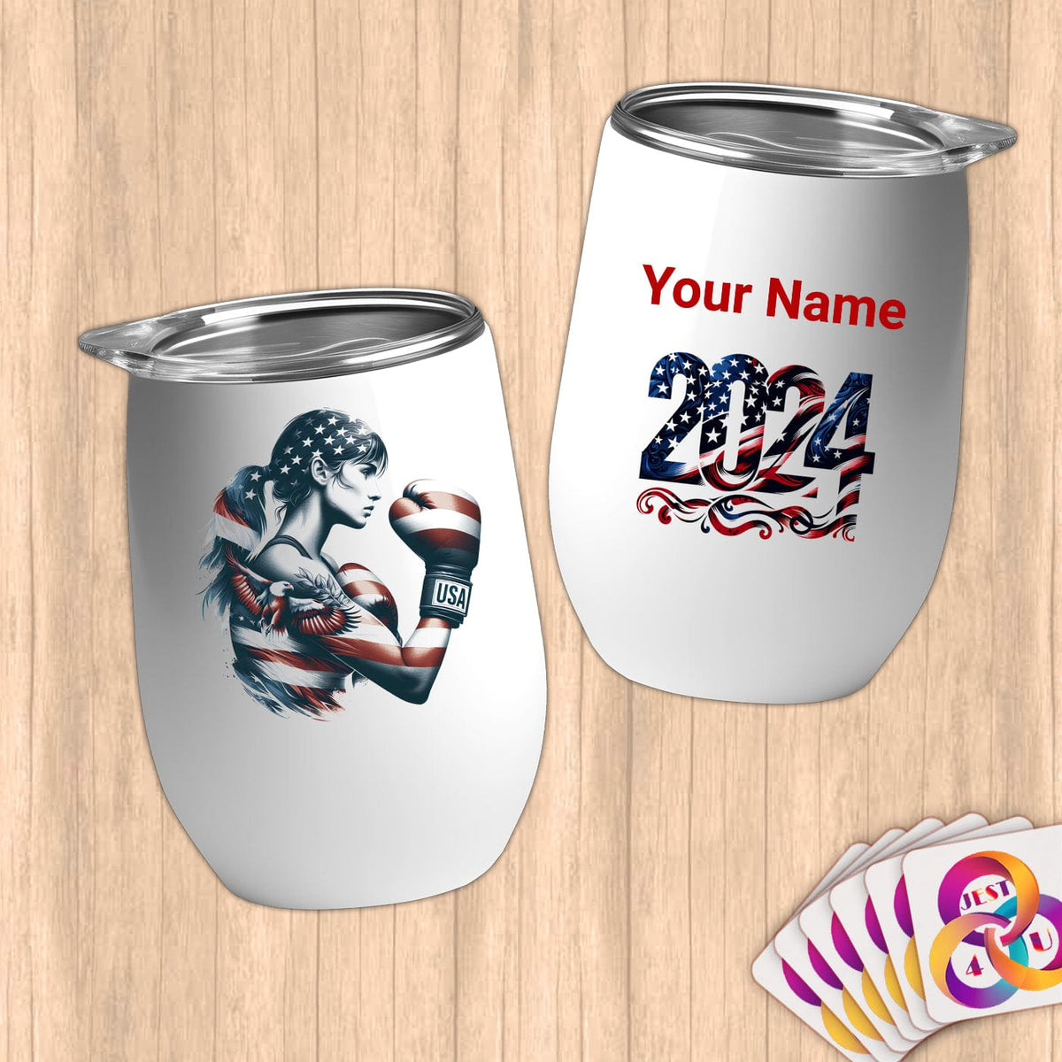 Physical Item 12 oz / White Eagle USA Boxer ~Limited Edition 2024 "USA Excellence" ~ Customizable 12oz Wine Tumbler with Lid