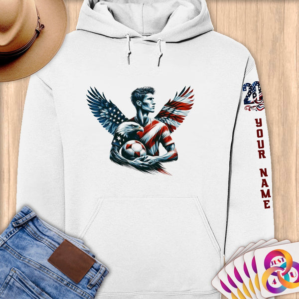 Physical Item S / White Eagle Wings Soccer Player~Limited Edition 2024 "USA Excellence" ~ Personalized Premium Hoodie