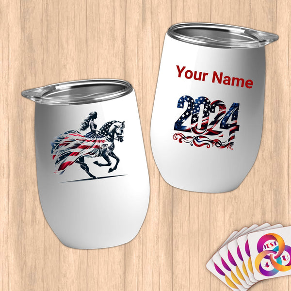 Physical Item 12 oz / White Elegance~Limited Edition 2024 "USA Excellence" ~ Customizable 12oz Wine Tumbler with Lid
