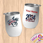 Physical Item 12 oz / White Elegance~Limited Edition 2024 "USA Excellence" ~ Customizable 12oz Wine Tumbler with Lid