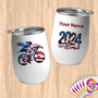 Physical Item 12 oz / White Elegant Eagle Bicycle Rider~Limited Edition 2024 "USA Excellence" ~ Customizable 12oz Wine Tumbler with Lid