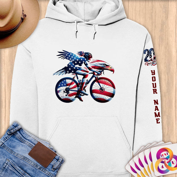 Physical Item S / White Elegant Eagle Bicycle Rider~Limited Edition 2024 "USA Excellence" ~ Personalized Premium Hoodie