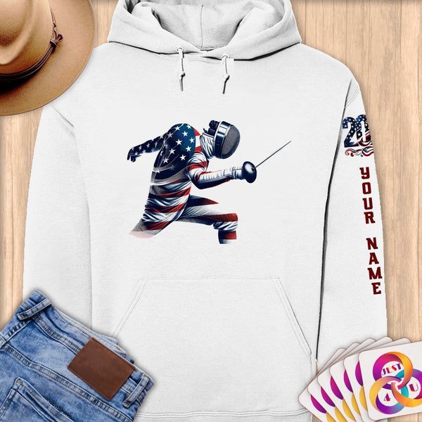 Physical Item S / White Elite Athlete Fencing ~ Limited Edition 2024 "USA Excellence" ~ Personalized Premium Hoodie