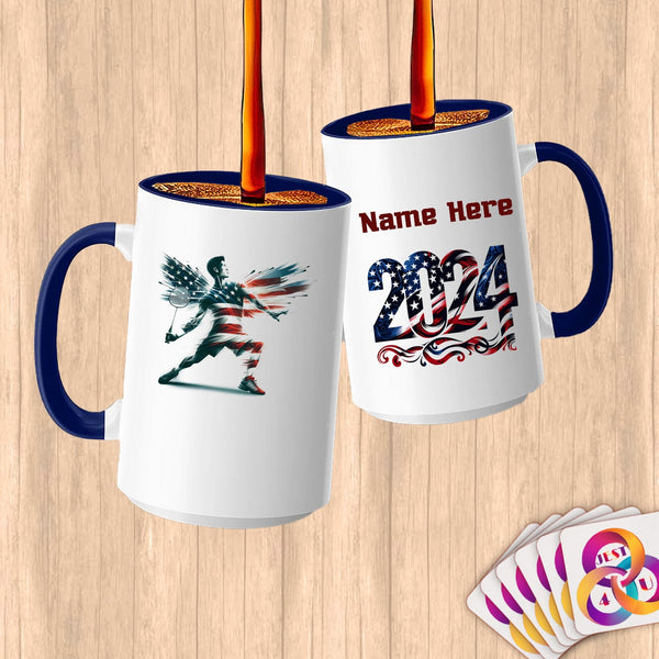 Physical Item 15oz / Blue Elite Badminton Wings ~ Limited Edition 2024 "USA Excellence" ~ Customized Large 15oz Mug
