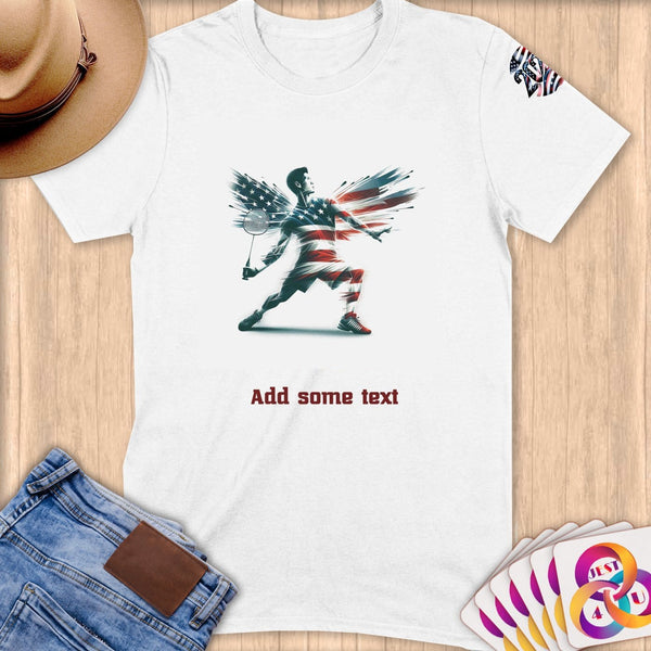 Physical Item S / White Elite Badminton Wings ~ Limited Edition 2024 "USA Excellence" ~ Personalized Softstyle T-Shirt