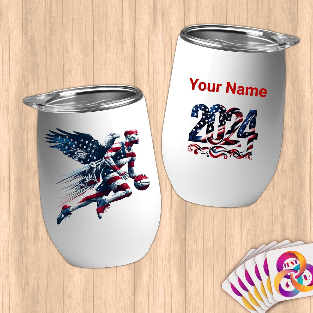 Physical Item 12 oz / White Elite Basketball ~Limited Edition 2024 "USA Excellence" ~ Customizable 12oz Wine Tumbler with Lid