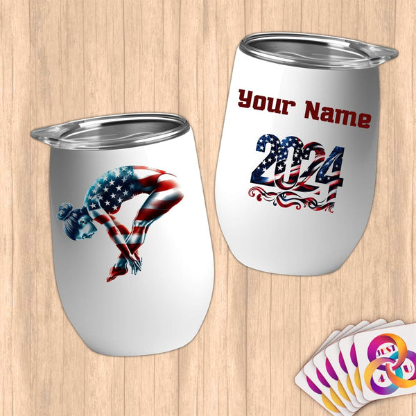 Physical Item 12 oz / White Elite Diving Star ~ Limited Edition 2024 "USA Excellence" ~ Customizable 12oz Wine Tumbler with Lid