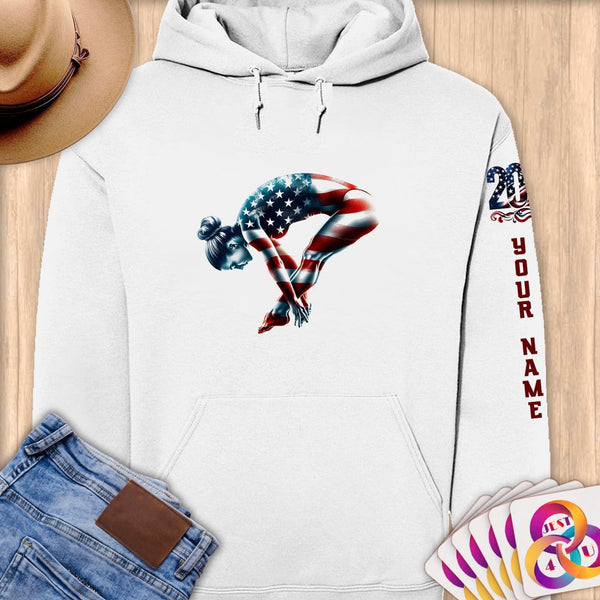Physical Item S / White Elite Diving Star ~ Limited Edition 2024 "USA Excellence" ~ Personalized Premium Hoodie