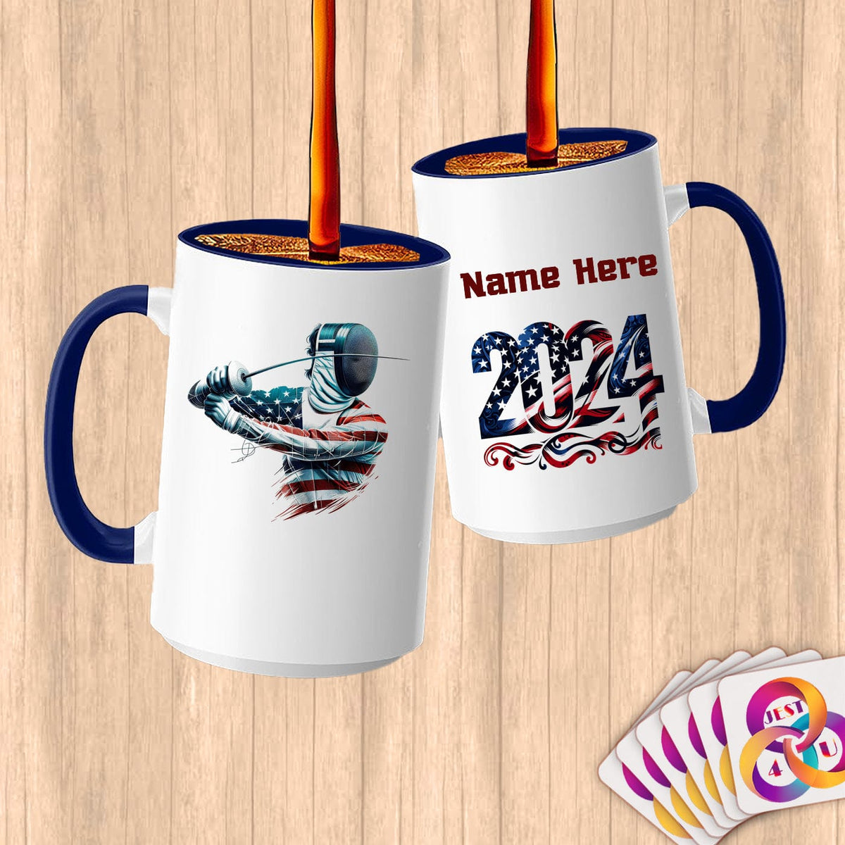 Physical Item 15oz / Blue Elite Fencer ~ Limited Edition 2024 "USA Excellence" ~ Customized Large 15oz Mug