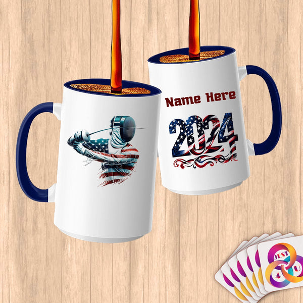 Physical Item 15oz / Blue Elite Fencer ~ Limited Edition 2024 "USA Excellence" ~ Customized Large 15oz Mug