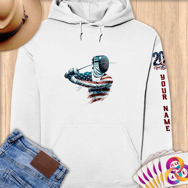 Physical Item S / White Elite Fencer ~ Limited Edition 2024 "USA Excellence" ~ Personalized Premium Hoodie