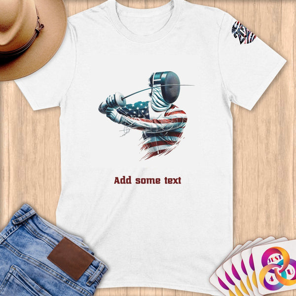 Physical Item S / White Elite Fencer ~ Limited Edition 2024 "USA Excellence" ~ Personalized Softstyle T-Shirt