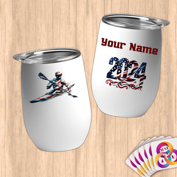 Physical Item 12 oz / White Elite Kayaker ~ Limited Edition 2024 "USA Excellence" ~ Customizable 12oz Wine Tumbler with Lid