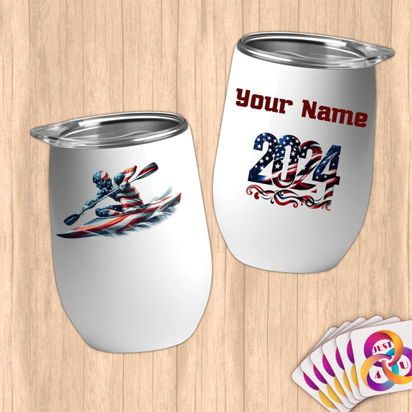 Physical Item 12 oz / White Elite Kayaking Pride ~ Limited Edition 2024 "USA Excellence" ~ Customizable 12oz Wine Tumbler with Lid