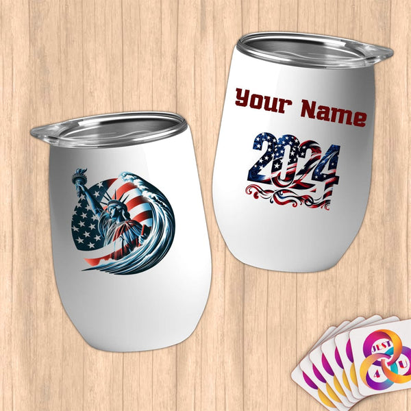 Physical Item 12 oz / White Elite Liberty Surf ~ Limited Edition 2024 "USA Excellence" ~ Customizable 12oz Wine Tumbler with Lid