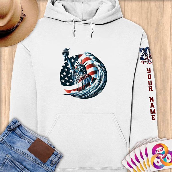 Physical Item S / White Elite Liberty Surf ~ Limited Edition 2024 "USA Excellence" ~ Personalized Premium Hoodie