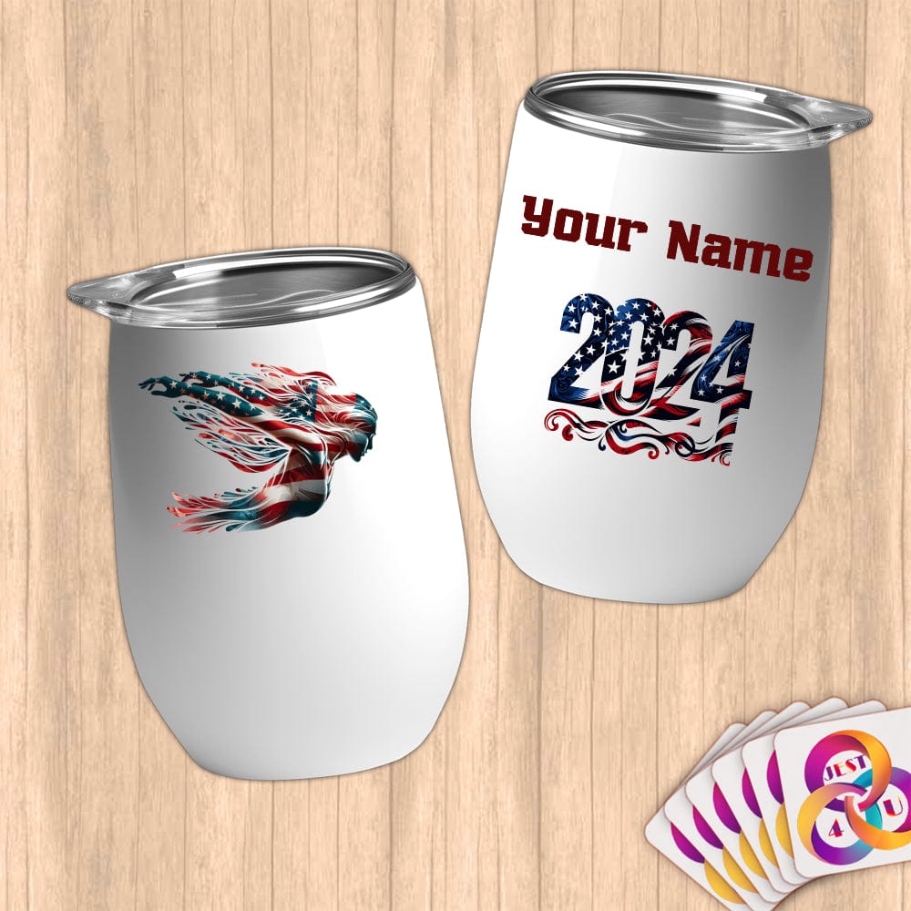 Physical Item 12 oz / White Elite Swimmer ~ Limited Edition 2024 "USA Excellence" ~ Customizable 12oz Wine Tumbler with Lid