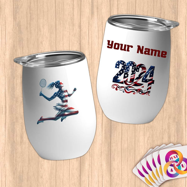 Physical Item 12 oz / White Elite USA Badminton ~ Limited Edition 2024 "USA Excellence" ~ Customizable 12oz Wine Tumbler with Lid