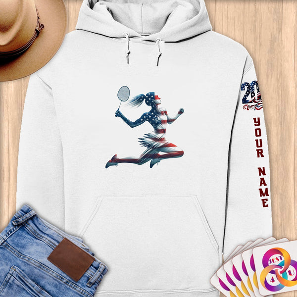 Physical Item S / White Elite USA Badminton ~ Limited Edition 2024 "USA Excellence" ~ Personalized Premium Hoodie