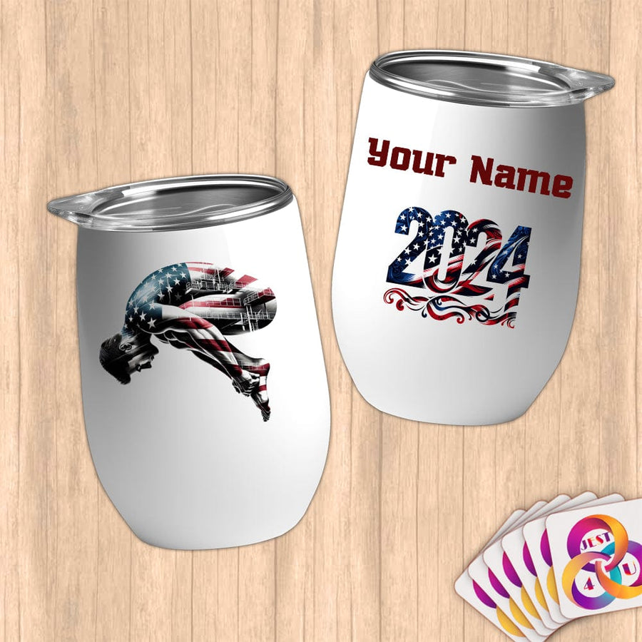 Physical Item 12 oz / White Elite USA Diver Empowered ~ Limited Edition 2024 "USA Excellence" ~ Customizable 12oz Wine Tumbler with Lid