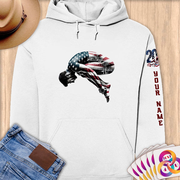 Physical Item S / White Elite USA Diver Empowered ~ Limited Edition 2024 "USA Excellence" ~ Personalized Premium Hoodie