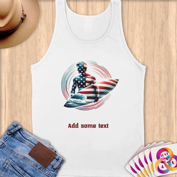 Physical Item S / White Elite USA Surfer ~ Limited Edition 2024 "USA Excellence" ~ Customizable Supersoft Tank Top