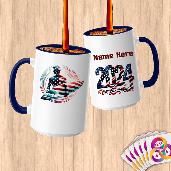 Physical Item 15oz / Blue Elite USA Surfer ~ Limited Edition 2024 "USA Excellence" ~ Customized Large 15oz Mug