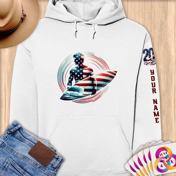 Physical Item S / White Elite USA Surfer ~ Limited Edition 2024 "USA Excellence" ~ Personalized Premium Hoodie