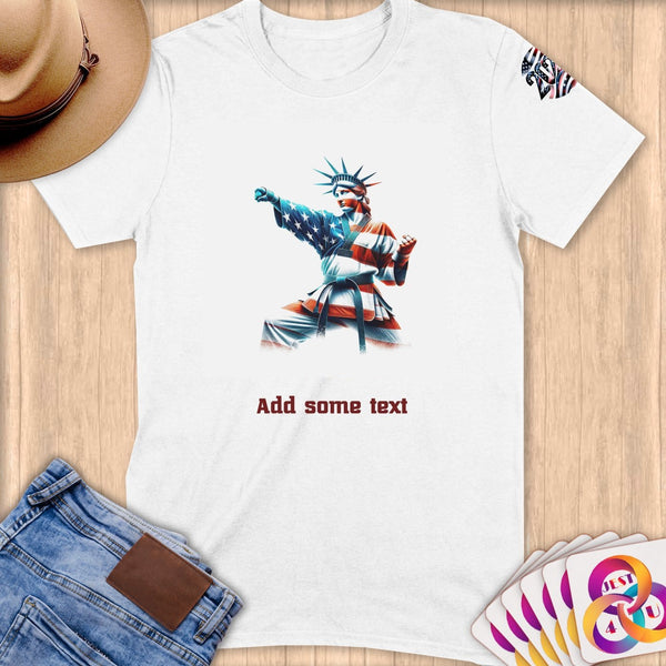 Physical Item S / White Empowered Taekwondo Liberty ~ Limited Edition 2024 "USA Excellence" ~ Personalized Softstyle T-Shirt