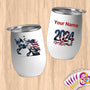 Physical Item 12 oz / White Equestrian Flows~Limited Edition 2024 "USA Excellence" ~ Customizable 12oz Wine Tumbler with Lid