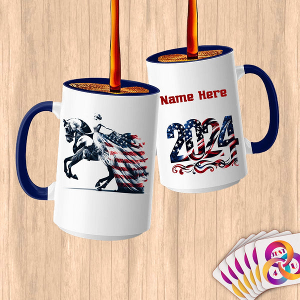 Physical Item 15oz / Blue Equestrian Flows~Limited Edition 2024 "USA Excellence" ~ Customized Large 15oz Mug