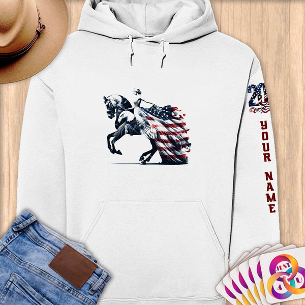Physical Item S / White Equestrian Flows~Limited Edition 2024 "USA Excellence" ~ Personalized Premium Hoodie